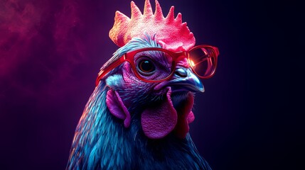 Stylized Chicken Wearing Glasses in Vibrant Colorful Background