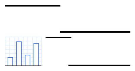 Bar graph with varying heights on a grid accompanied by bold black horizontal lines. Ideal for data analysis, research, comparisons, infographics, presentations, reports, statistics, flat simple