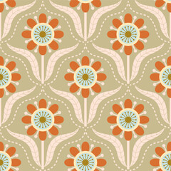 seamless pattern with floral elements in retro scandinavian style.

