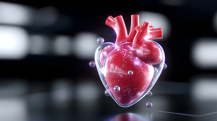Anatomically Correct Red Digital Human Heart in Water