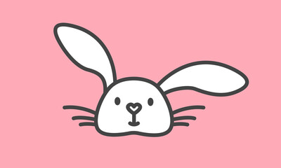 White Bunny Rabbit. Cartoon character, Childish Funny Face. Vector illustration