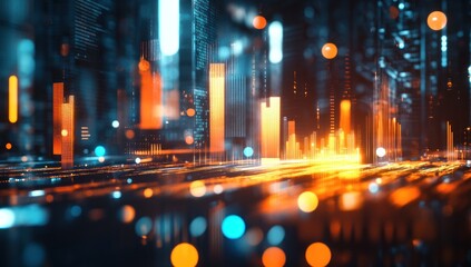 Obraz premium Abstract Digital Cityscape: Neon Lights and Data Streams