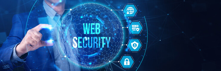 Web security. Cyber security, computer data encryption and internet protection.