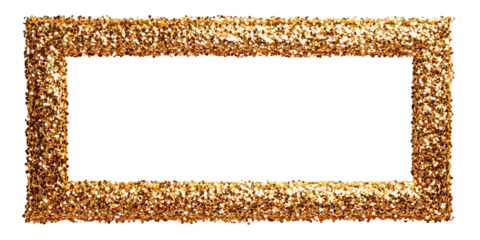 A golden glittering rectangular frame isolated on white background PNG. GENERATIVE AI