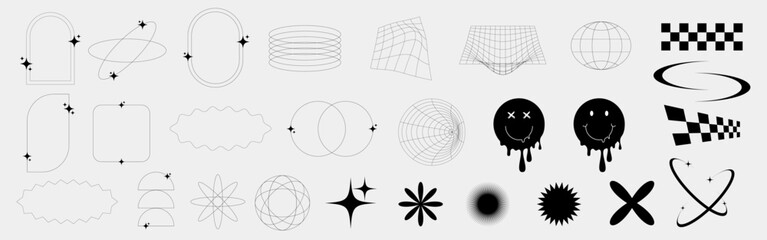 Y2K Abstract Geometric Brutalism Vector Pack – Trendy Graphic Elements Set
