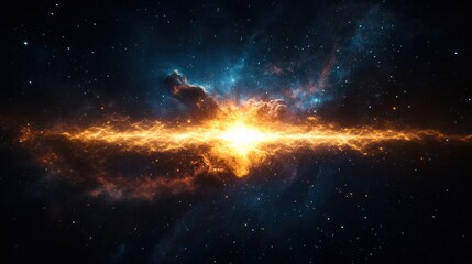 Fototapeta premium A Cosmic Display of Fiery Nebulae and Distant Stars in an Expansive Dark Space Filled with Vibrant Orange and Blue Light Illuminating the Universe