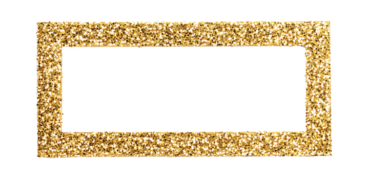 A golden glittering rectangular frame isolated on white background PNG. GENERATIVE AI