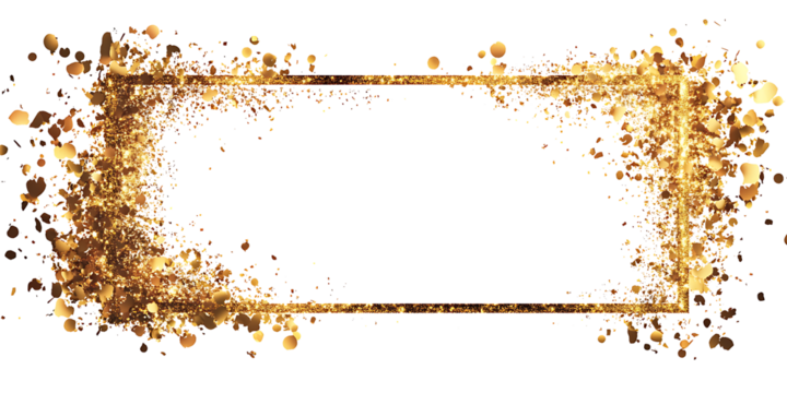 A golden glittering rectangular frame isolated on white background PNG. GENERATIVE AI