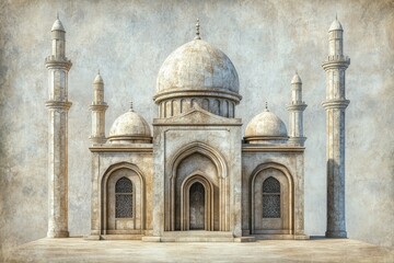 A majestic building design featuring domes and towering pillars