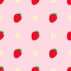Strawberry flowers summer seamless vector children's pattern. 