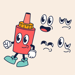 Ketchup and Mustard Retro Bottles Sauce Set - Funny Cartoon Characters