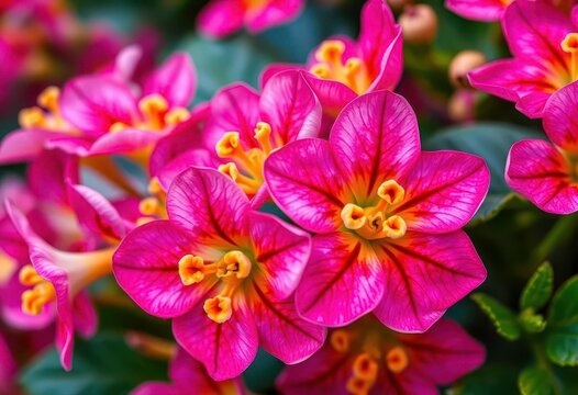 Close-up of vibrant adenium obesum flowers, showcasing intricate details, vibrant,  texture