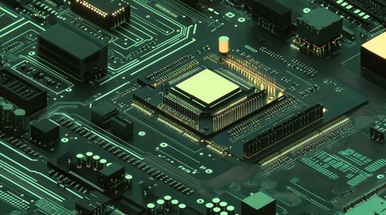 Fototapeta premium Quantum computer, large data processing, database concept. CPU isometric banner. Central Computer Processors CPU concept.Digital chip