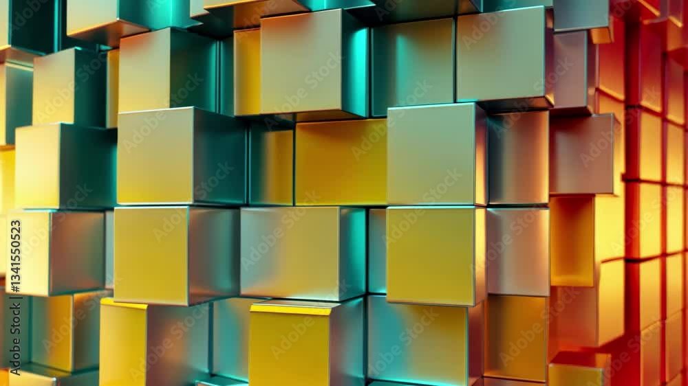 Poster abstract motion of stacked boxes in contrasting colors creating a dynamic visual experience, backgro