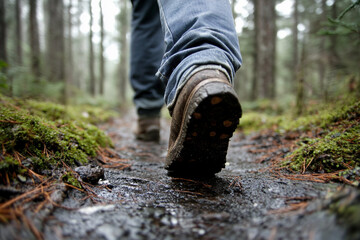 Obraz premium Barefoot walking on forest trail