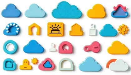 Obraz premium Collection of diverse cloud computing icons, isolated on white, infrastructure, information