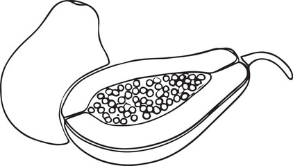 Minimalist Line Art of a Papaya Fruit