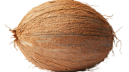 A single brown coconut with a fibrous husk is shown
