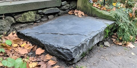 Obraz premium Stone step, autumn leaves, garden