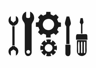 Simple Vector Illustration of Tools and Gears for Repair and Maintenance