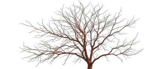 Obraz premium Dried twiggy tree, stark branches against pure white background, white, gnarled