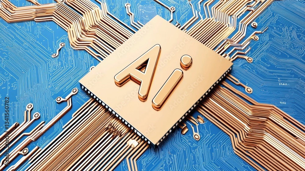 Aufkleber A close-up of a microchip featuring the letters 'AI', symbolizing advancements in artificial intelligence and its impact on technology.