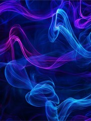 Fototapeta premium Abstract smoke trails: Enigmatic waves of vibrant, swirling smoke in shades of blue and violet weave a mesmerizing pattern, evoking a sense of mystery and ethereal beauty.
