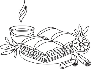 Elegant Baklava Illustration in Line Drawing Style