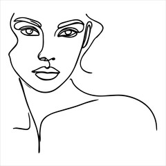 A minimalistic continuous one-line drawing of a woman's face