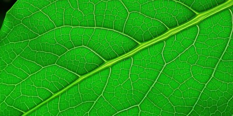 Obraz premium Emerald green leaf, intricate vein network, close-up texture, bright, fresh