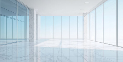 empty room with windows. white room . Modern interior with floor-to-ceiling windows minimalist design elements.
