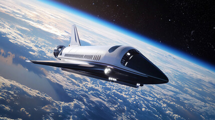 spacecraft for tourism in space. view from orbit to earth. space tourism. new tech and innovation