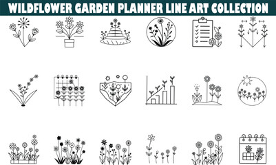 Wildflower Garden Planner Line Art Collection for Gardening