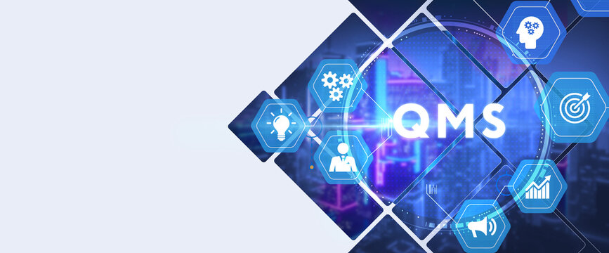 Quality management system business and industrial technology concept. QMS. 3d illustration