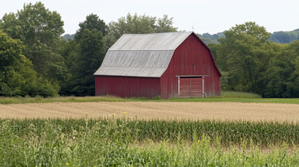 Obraz premium Traditional barn standing gracefully in a peaceful field surrounded by open countryside for rustic charm