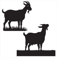 set vector various goat, goat in the grass silhouette