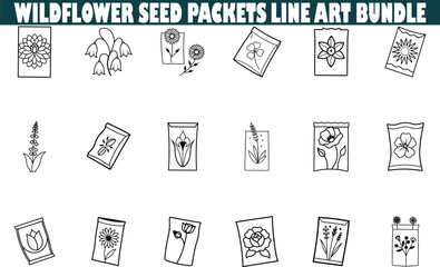 Wildflower Seed Packets Line Art Bundle Floral Designs Graphics