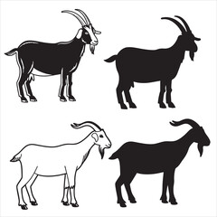 set vector various goat, goat in the grass silhouette