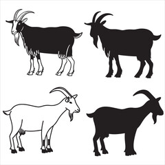 set vector various goat, goat in the grass silhouette