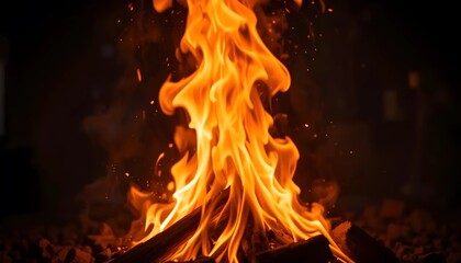 Fiery Orange Flames Against Dark Background