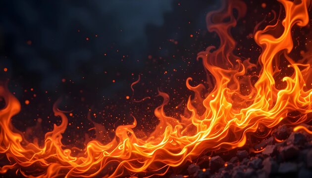 Intense Orange and Yellow Flames Against Dark Background