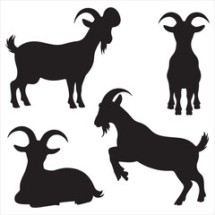 set vector various goat, goat in the grass silhouette