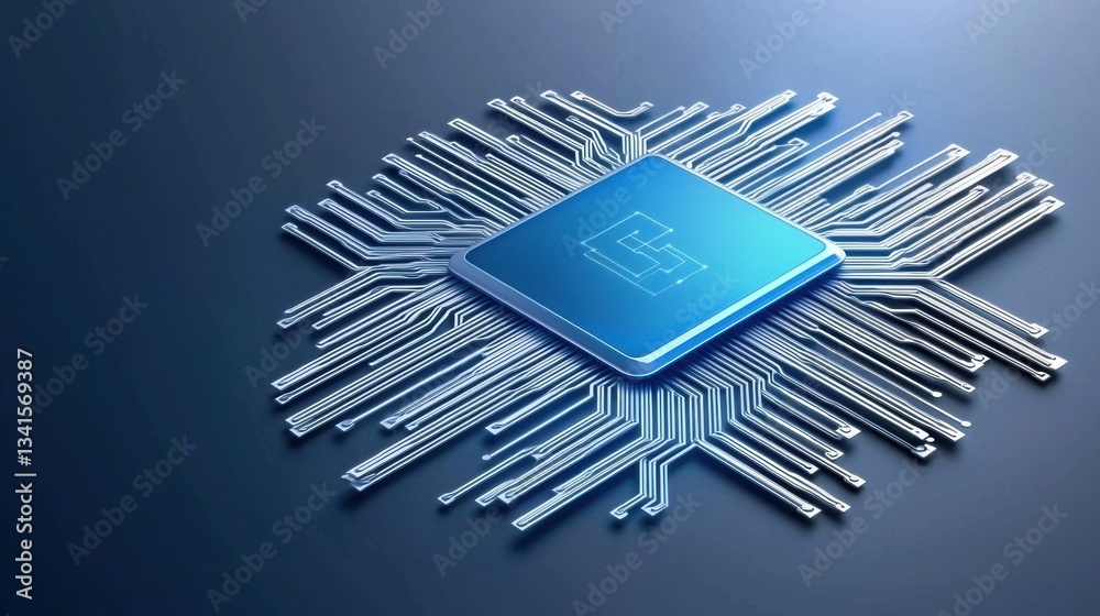 Aufkleber A futuristic microchip design showcasing intricate circuitry and advanced technology in a sleek blue color scheme.