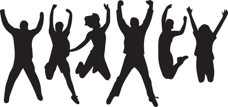 Minimalist jumping people silhouettes art vector collection.