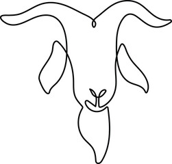 Goat head in one continuous line art drawing style. Minimalist black linear isolated on white background. Capricorn symbol vector illustration. Editable