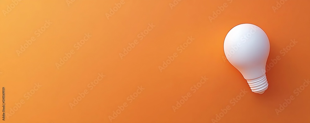 Poster Top view of white light bulb resting on vivid orange background showcasing minimal design : Generative AI