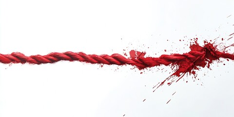 Red Twisted Rope with Artistic Paint Splatter on a White Background : Generative AI