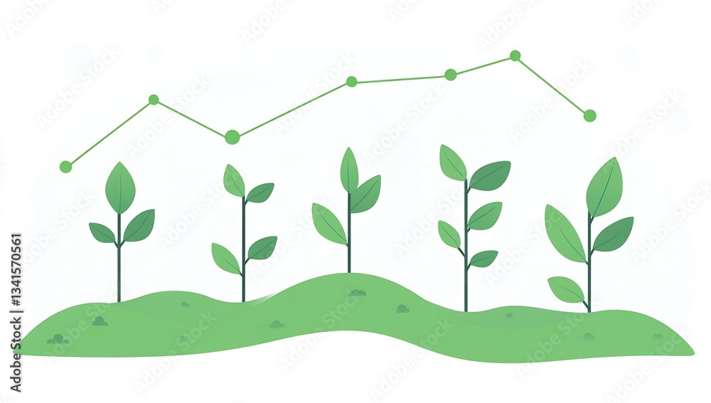 Aufkleber stylized illustration of green plants with rising data graph symbolizing growth and prosperity : gen