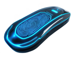 Futuristic Wireless Mouse with Fingerprint Sensor and LED Light for Enhanced Security and Modern Technology in Digital Workspace