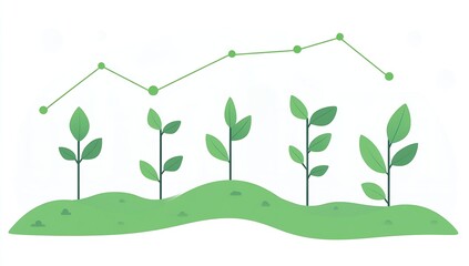 Stylized Illustration of Green Plants with Rising Data Graph Symbolizing Growth and Prosperity : Generative AI